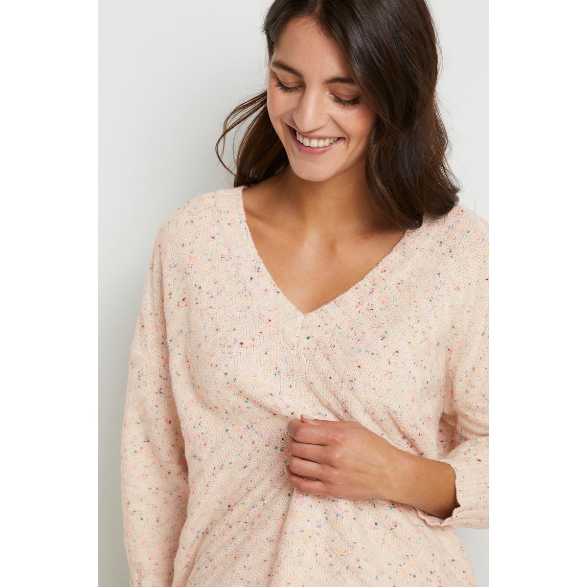 Pullover tricoté beige crème brûlée melange multi dot, KAFFE