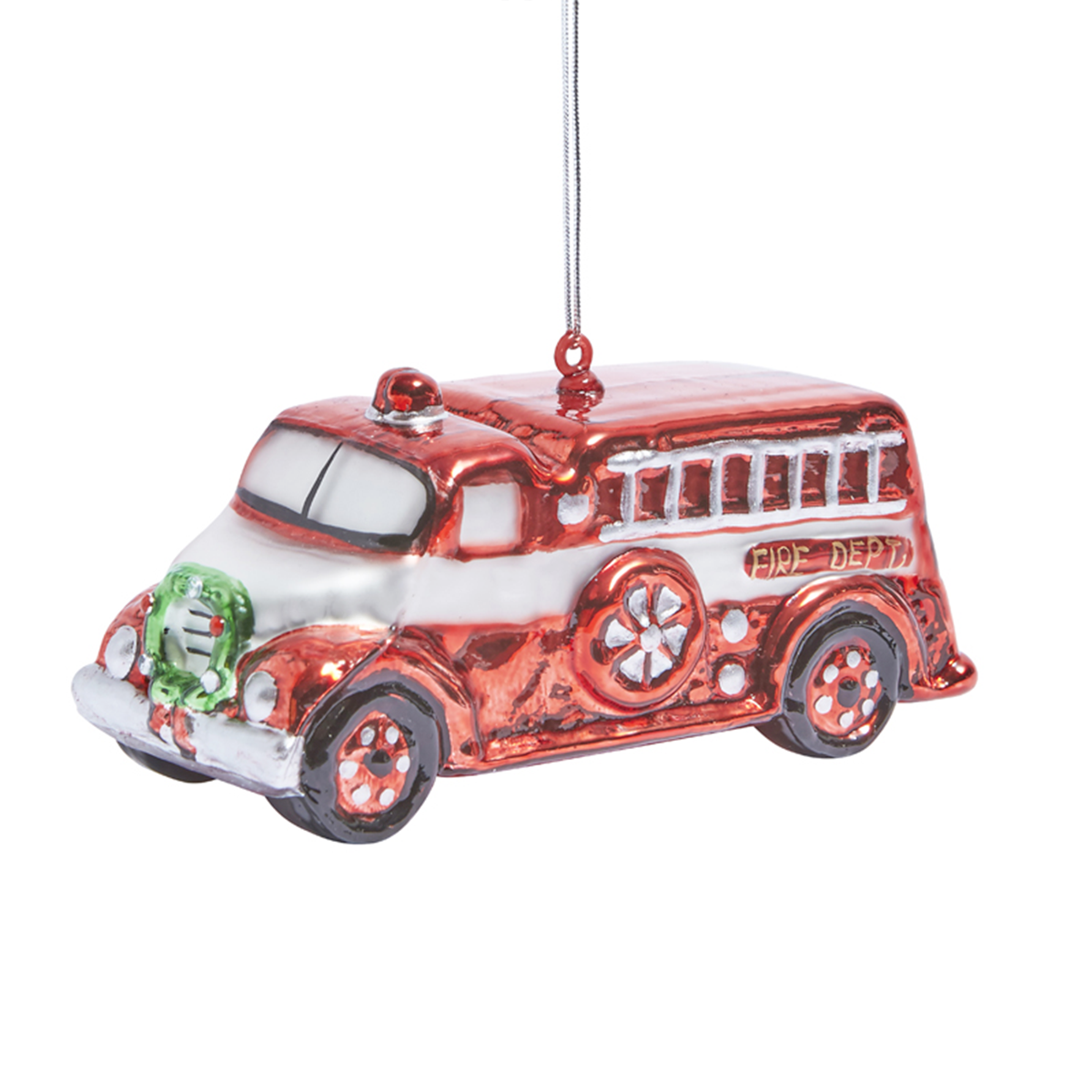 Suspension de noël camion de pompier en verre D12 rouge, SIA DECO