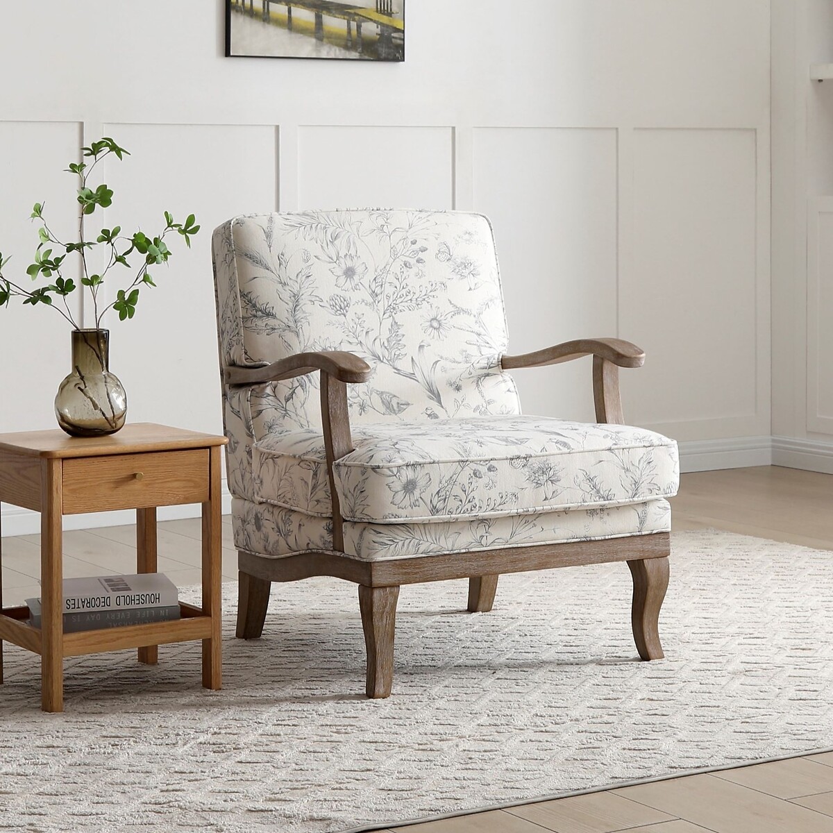 Oakley Floral Linen Armchair beige/floral print, SO'HOME