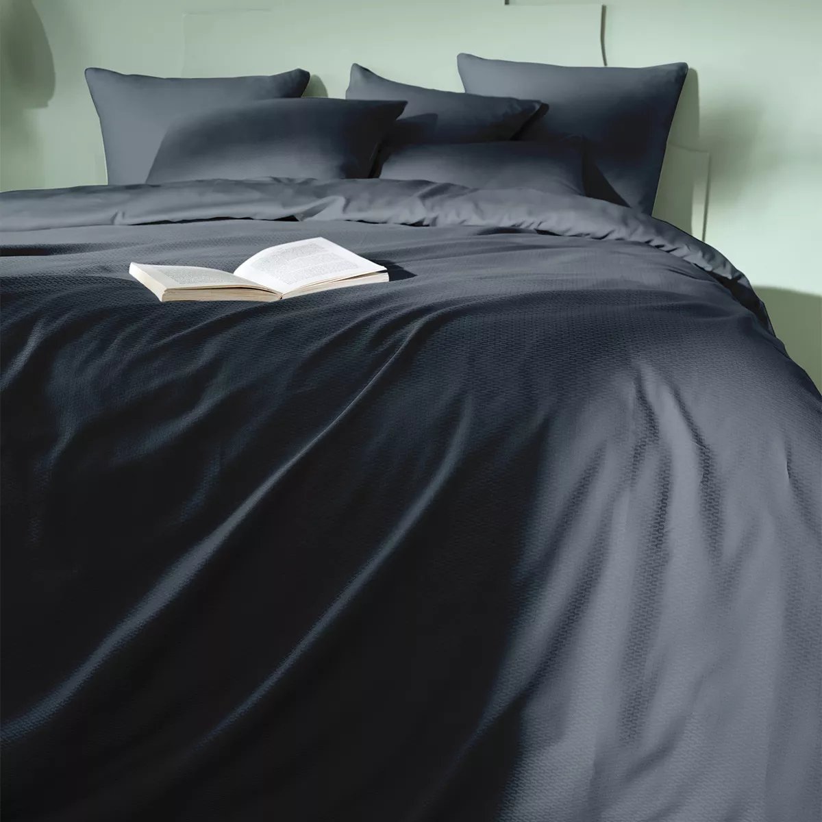 Housse de couette satin de coton Vibrato bleu nuit, GARNIER THIEBAUT