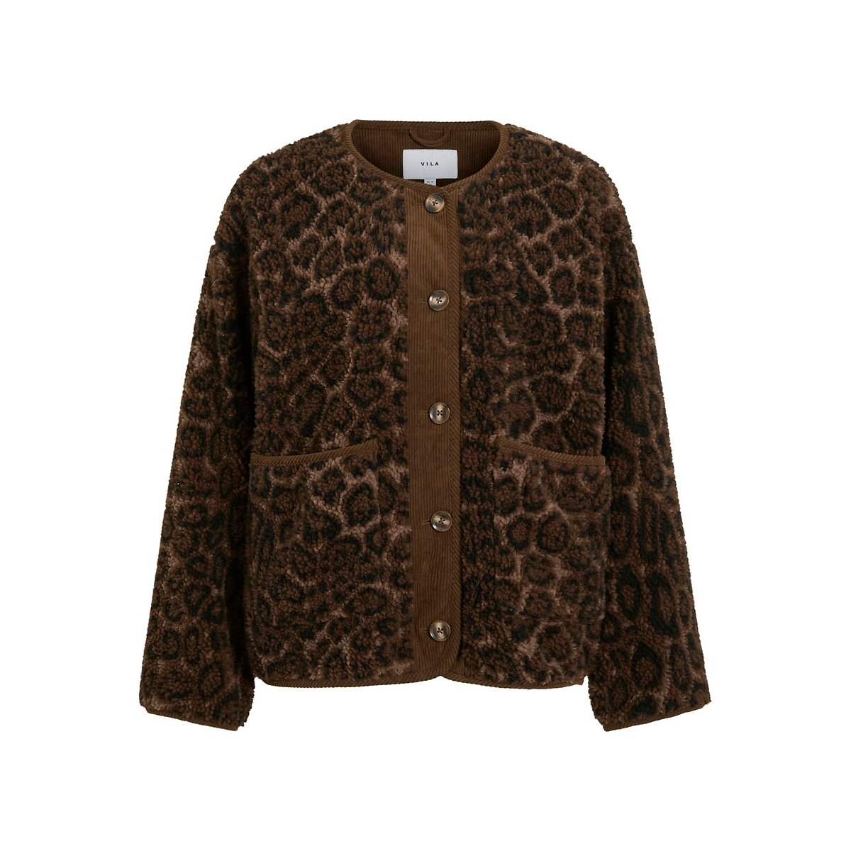 Manteau imprimé en sherpa imprimé léopard foncé, VILA