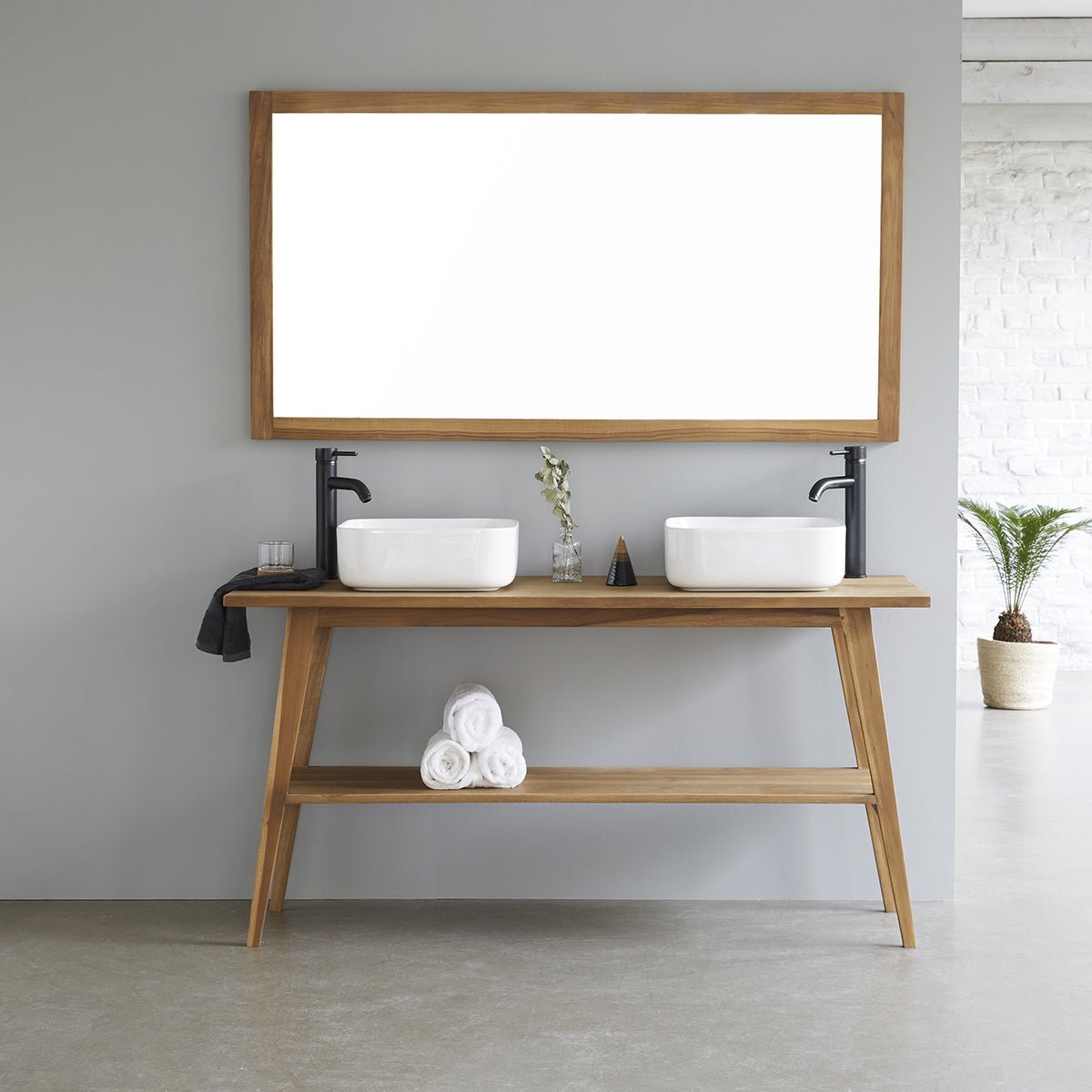 Miroir en teck massif rectangulaire 150x80 cm naturel, BERAH GETAH