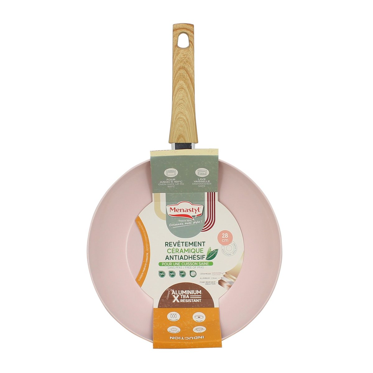 Wok en aluminium 28cm, COLORAMA rose, MENASTYL