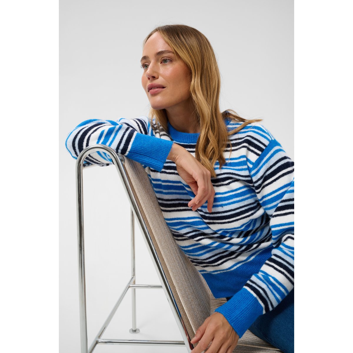 Pullover tricoté bleu blanc blue/white multi stripe, KAFFE