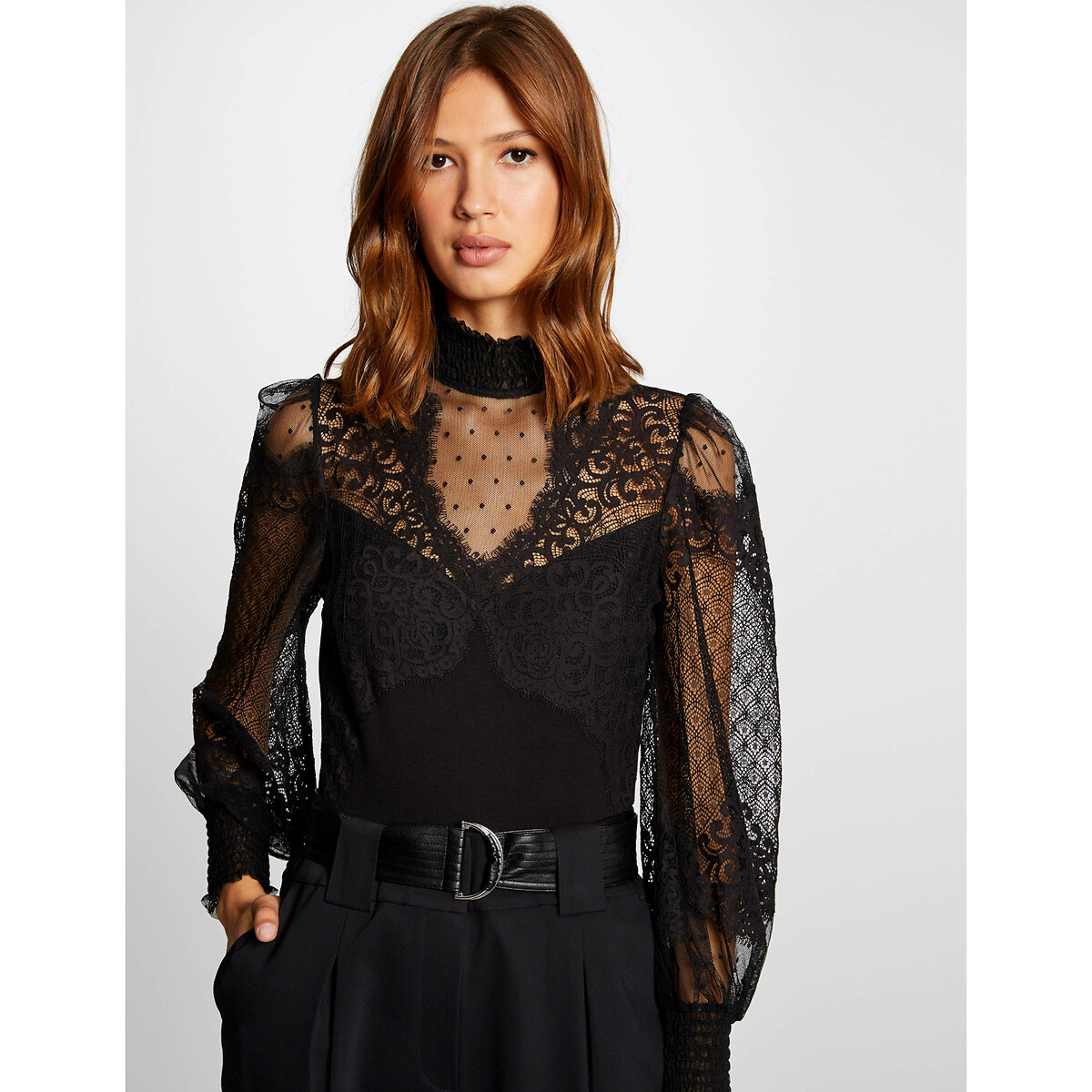 Body manches longues, col montant noir, MORGAN