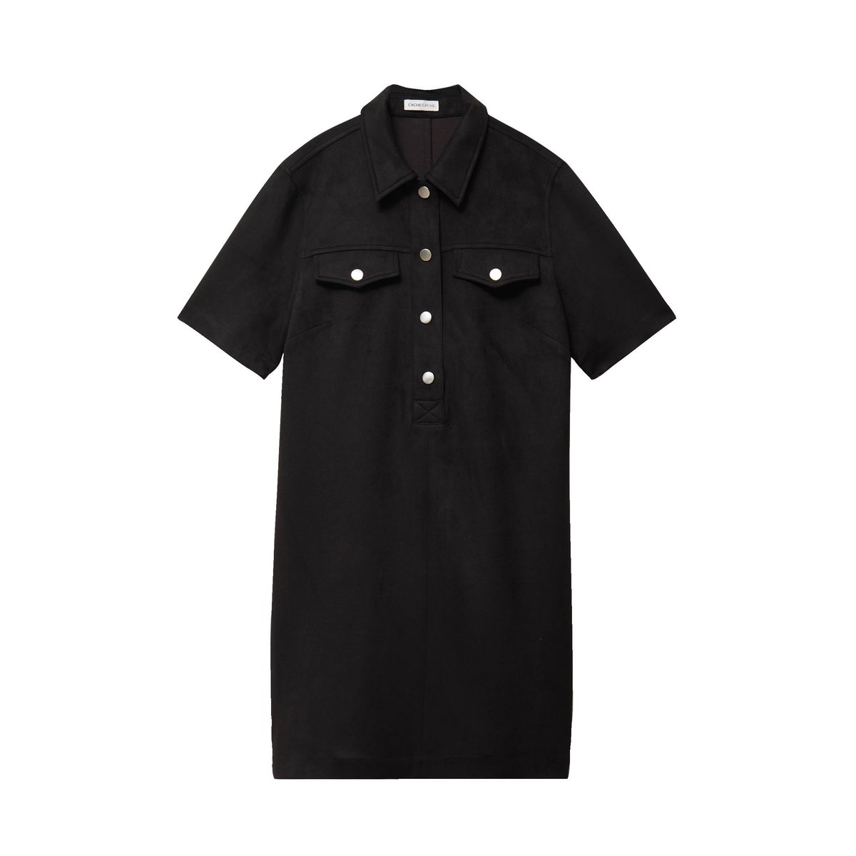 Robe droite 3/4 manches courtes daim noir, CACHE CACHE