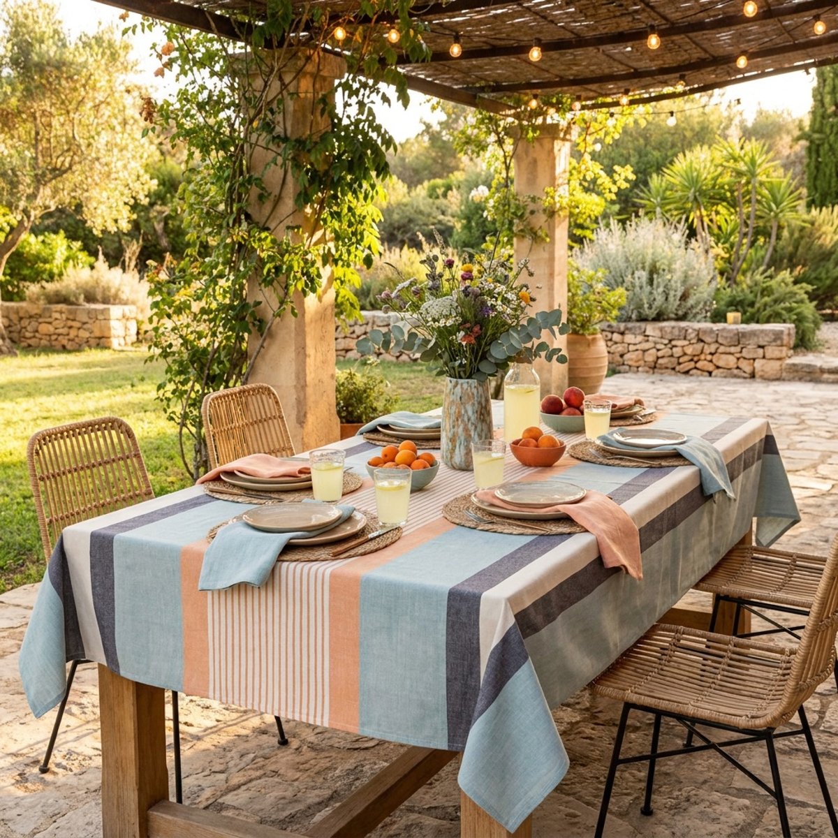Nappe recyclée enduite Caresse Discrète azur, EDEN