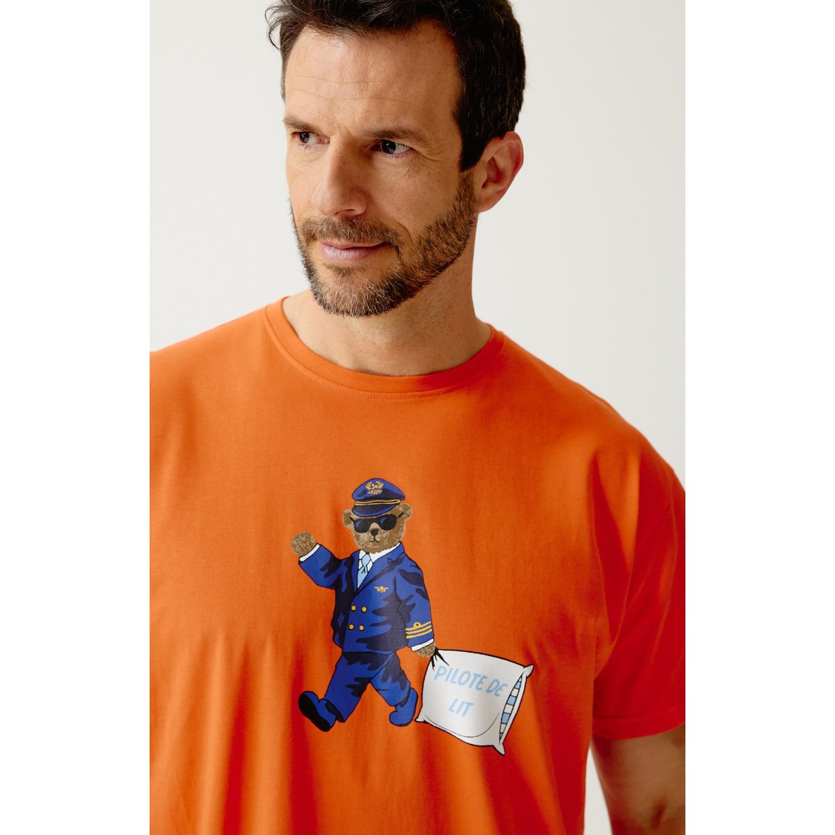 Maxi Tee-Shirt en jersey de coton léger imprimé Pilote de lit orange, ARTHUR