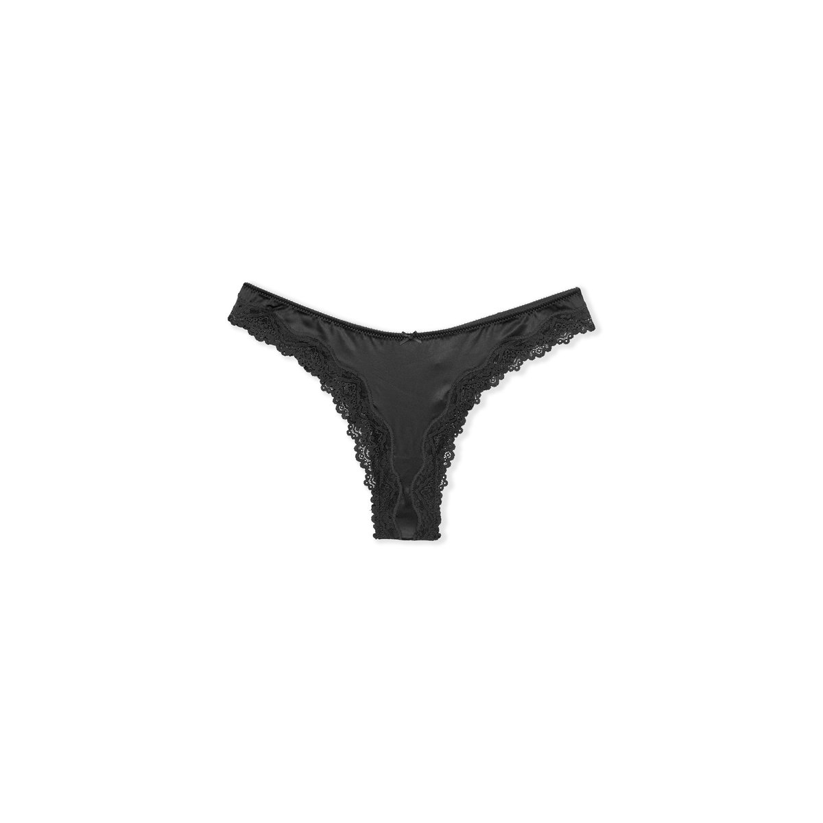 Tanga satiné avec détails dentelle CHUCHOTEE noir, ETAM