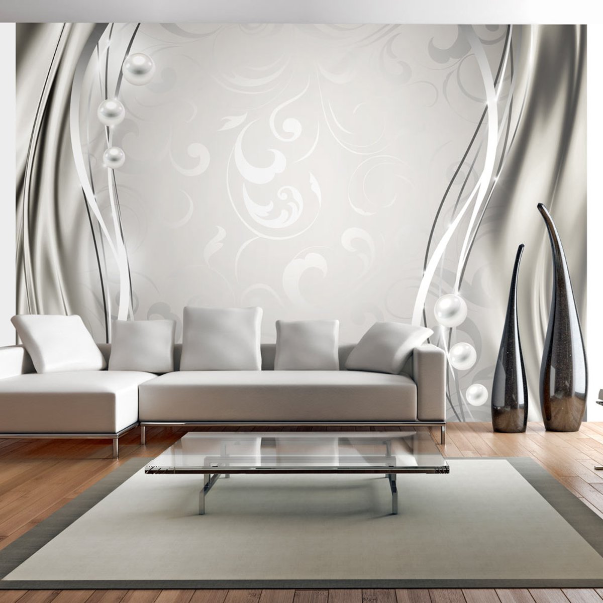 Papier peint intissé panoramique Subtlety of pearls gris / argent, EDEN