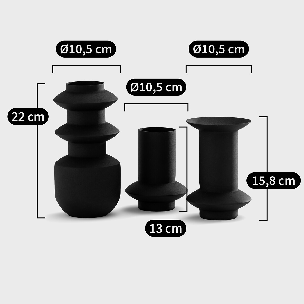Set of 3 Anaïa Textured Metal Vases black, LA REDOUTE INTERIEURS