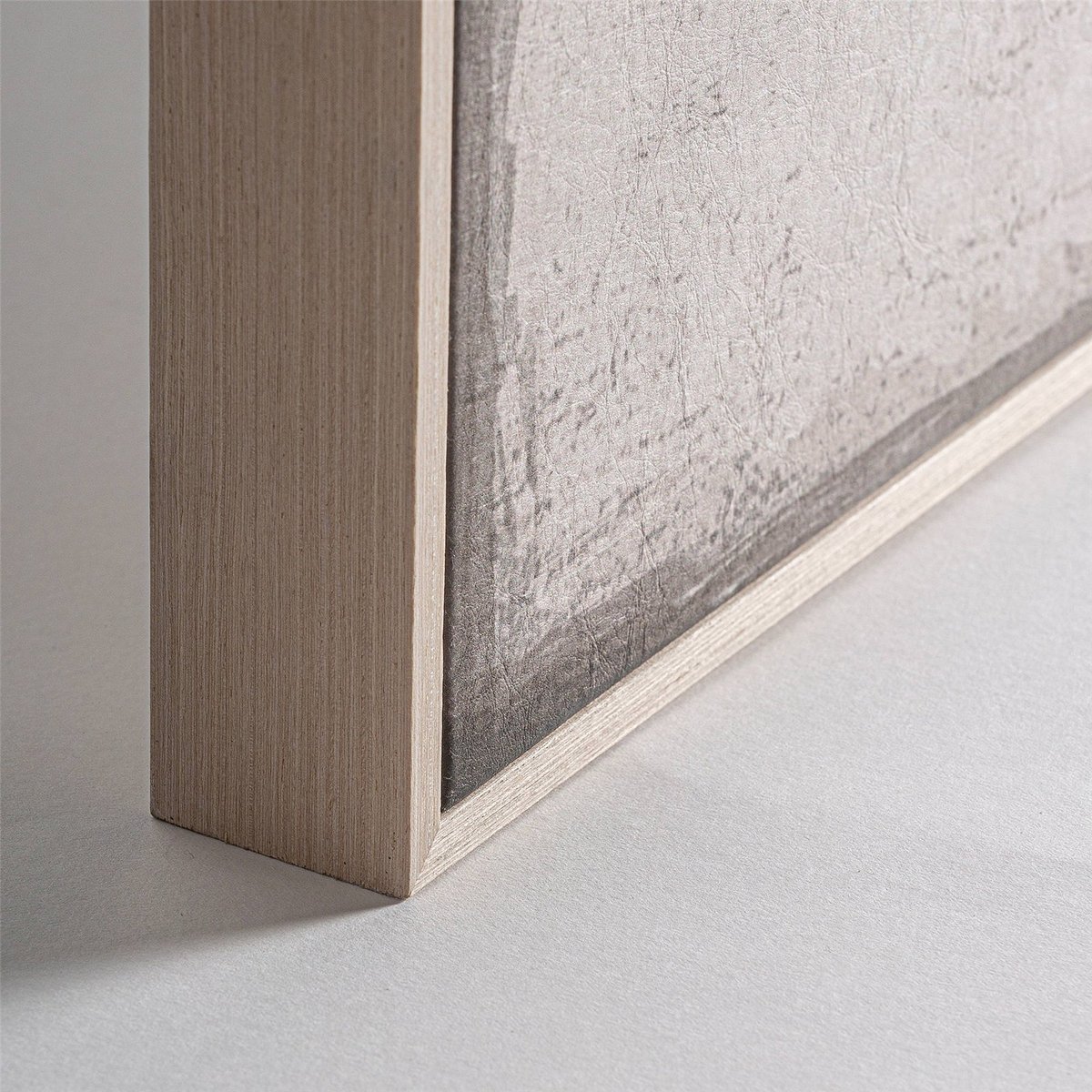 Lot de 2 tableaux abstraits sur toile beige clair et bois naturel, RECOLLECTION
