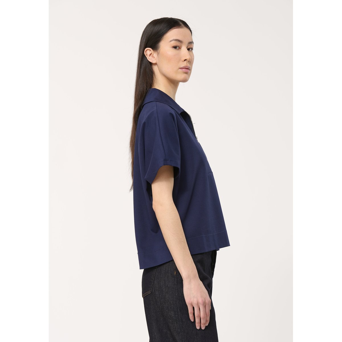 T-shirt blanc coupe droite manches courtes marine, HUMILITY