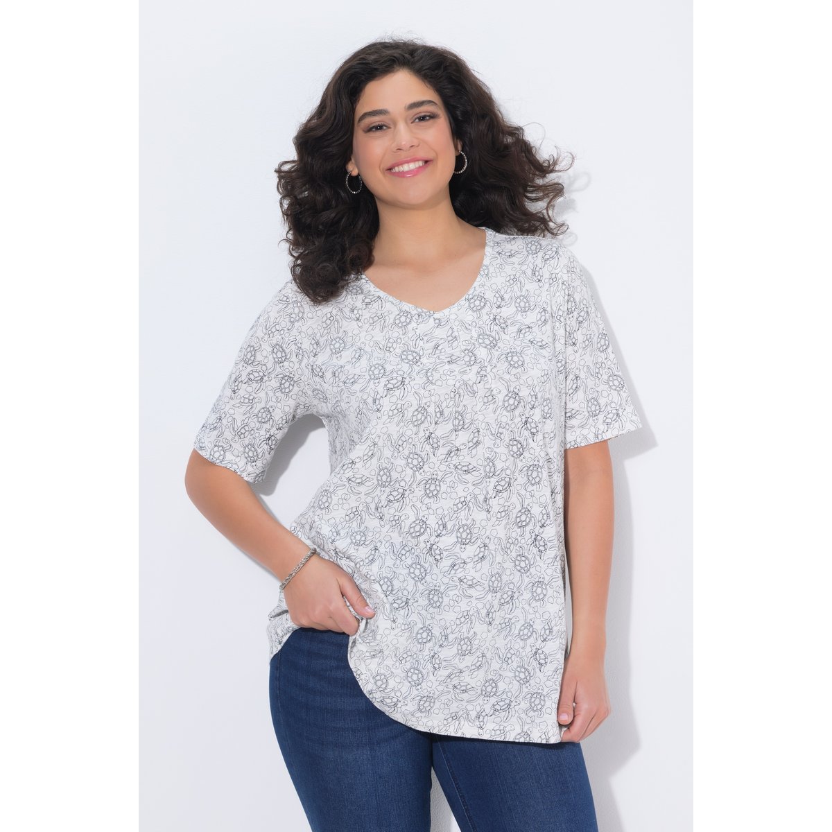 T-shirt à coupe évasée, motif tortues blanc neige, ULLA POPKEN