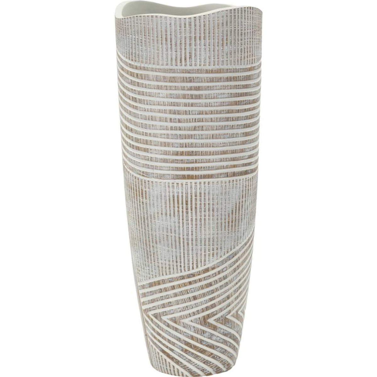 Vase sculpté inspiration veinage bois MODERN blanc patiné, RECOLLECTION