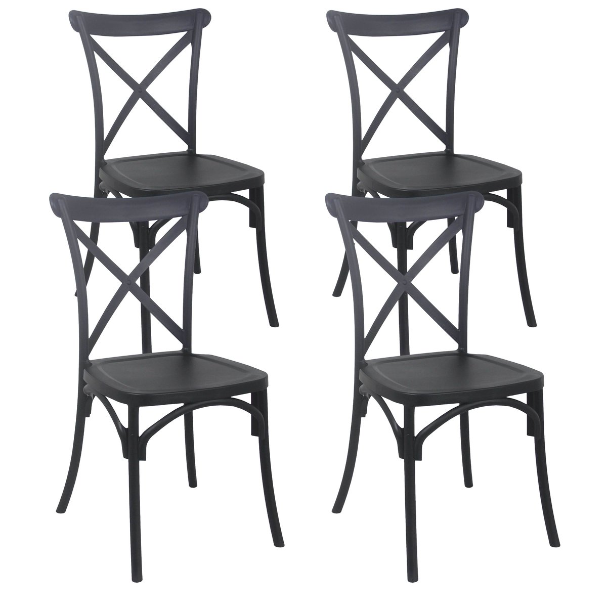 Lot de 4 chaises de terrasse en plastique, DUBLIN noir, OVIALA