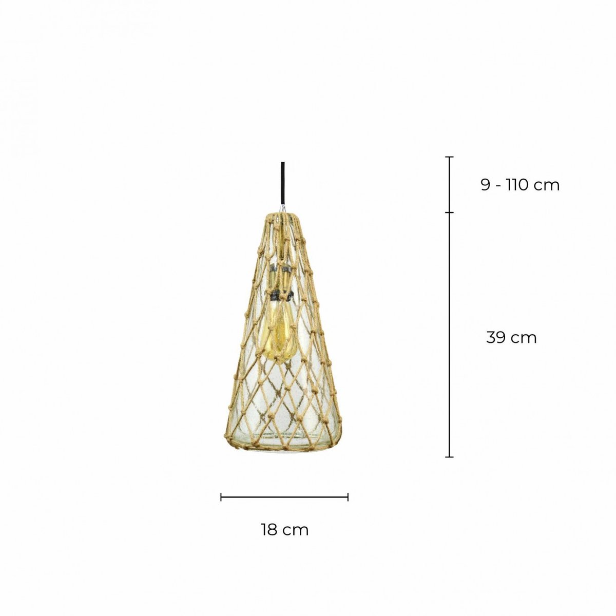 Suspension bord de mer en verre et corde naturelle, GUIREC transparent, C-CREATION