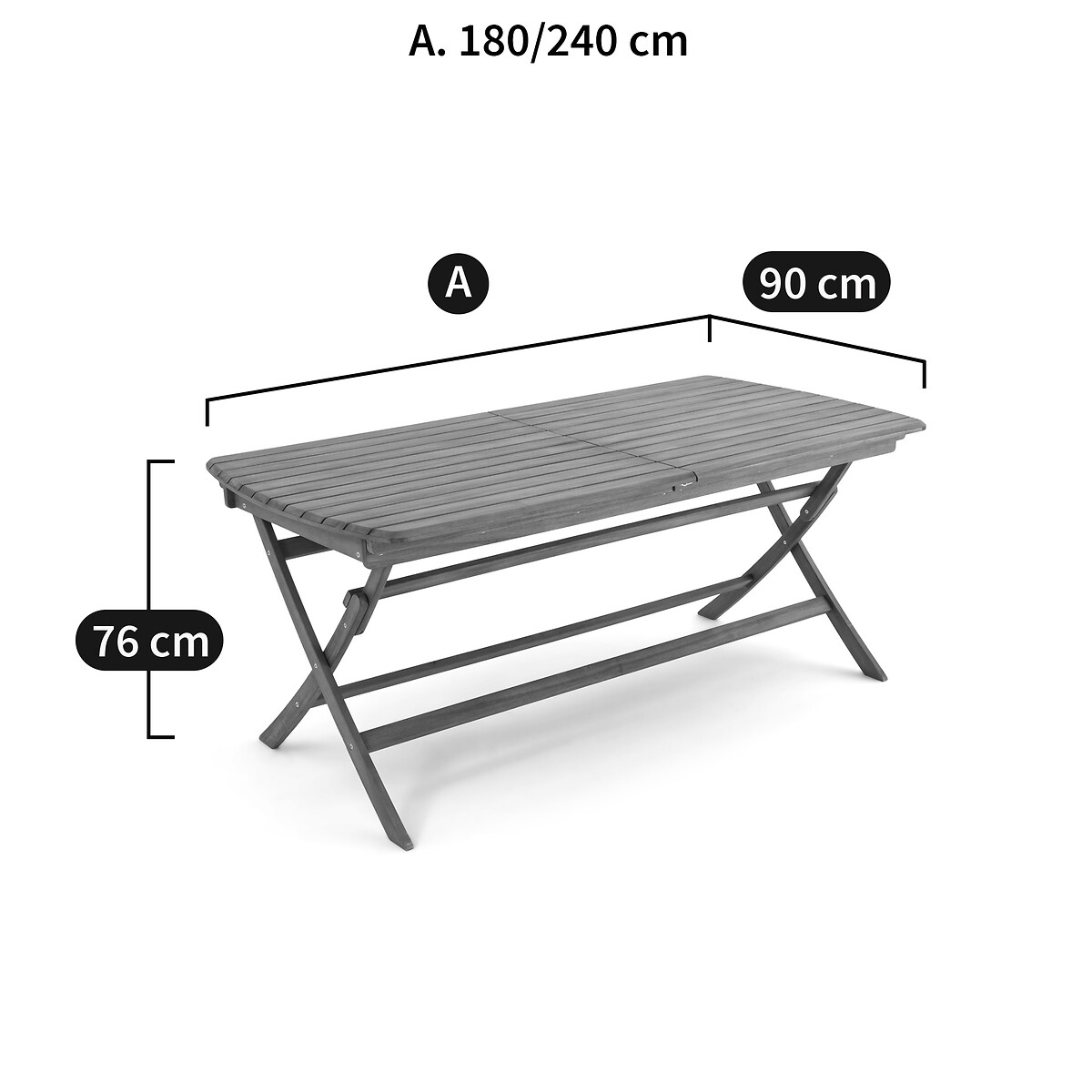 Mesa de jardín plegable extensible, Palera acacia, LA REDOUTE INTERIEURS