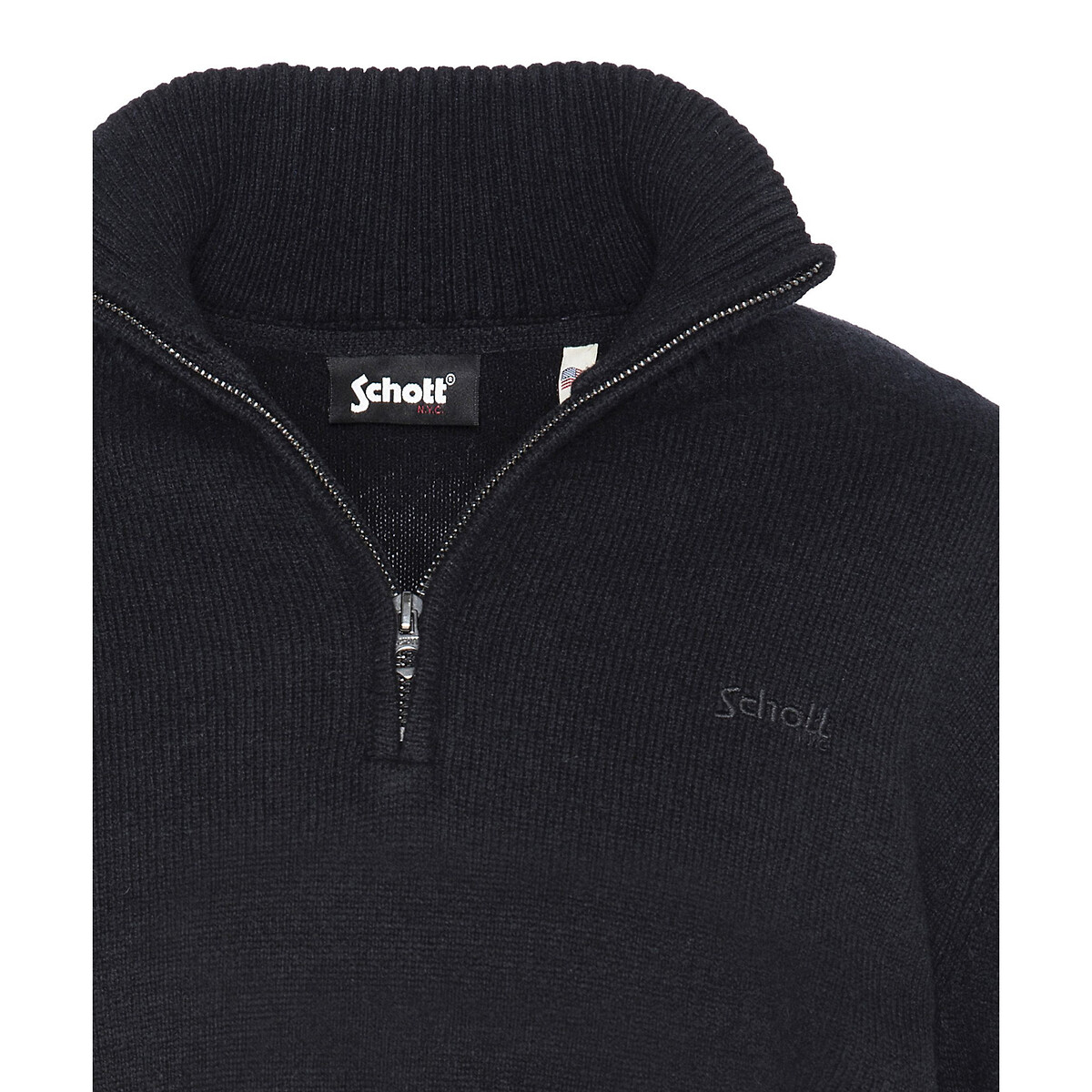 Half Zip High Neck Jumper black, SCHOTT