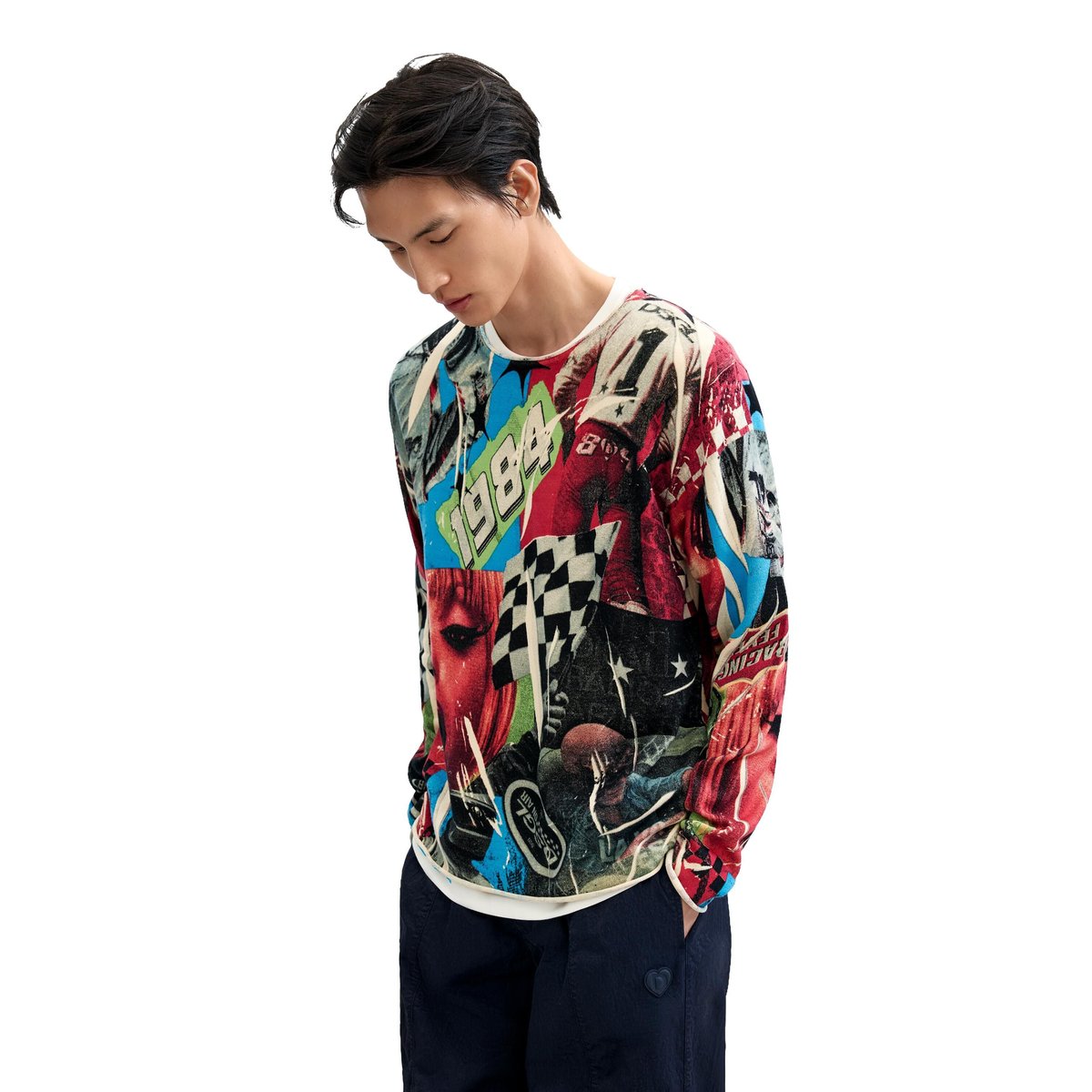 Pull imprimé collage multicolore, DESIGUAL