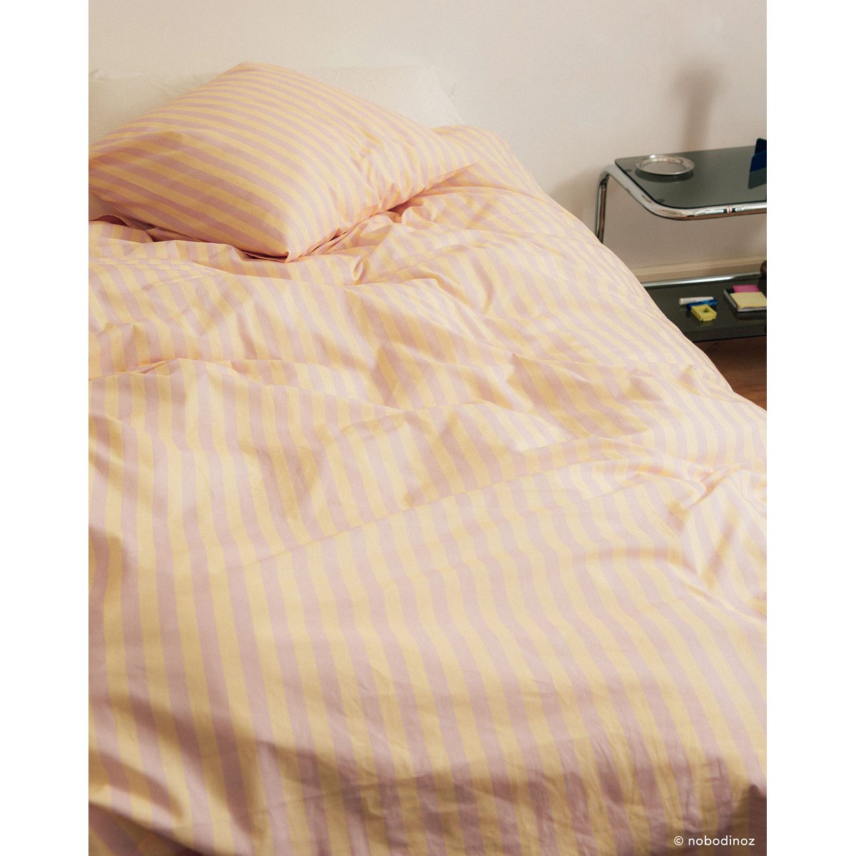 Housse de couette lit individuel Sheldon rayures roses, NOBODINOZ