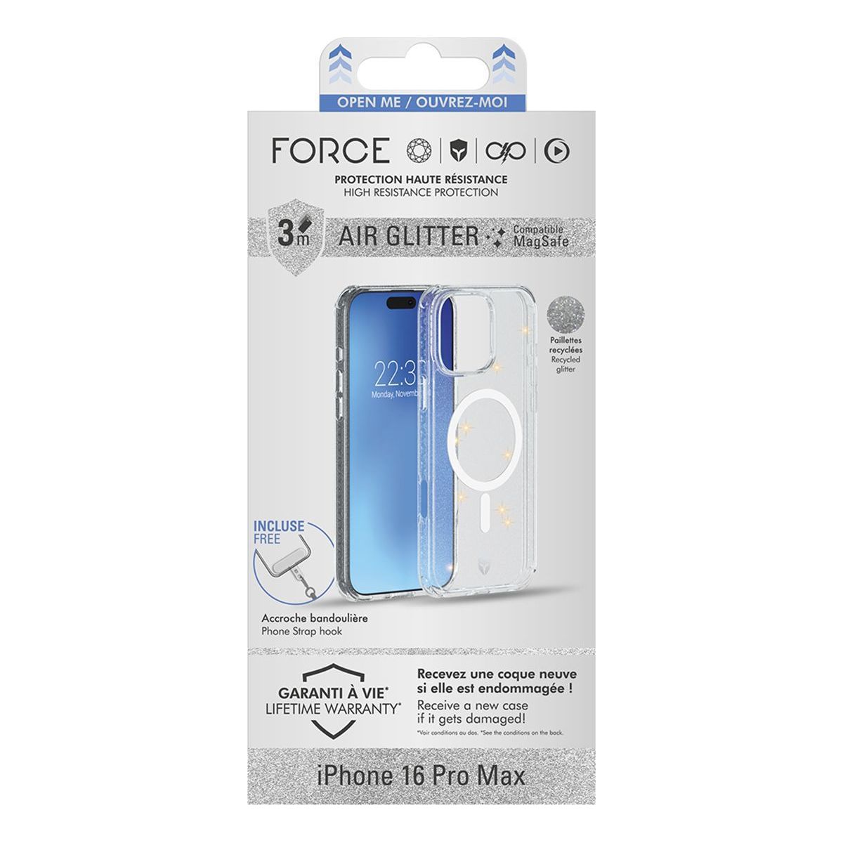 Coque iPhone 16 Pro Max MagSafe Paillettes couleur unique, FORCE CASE