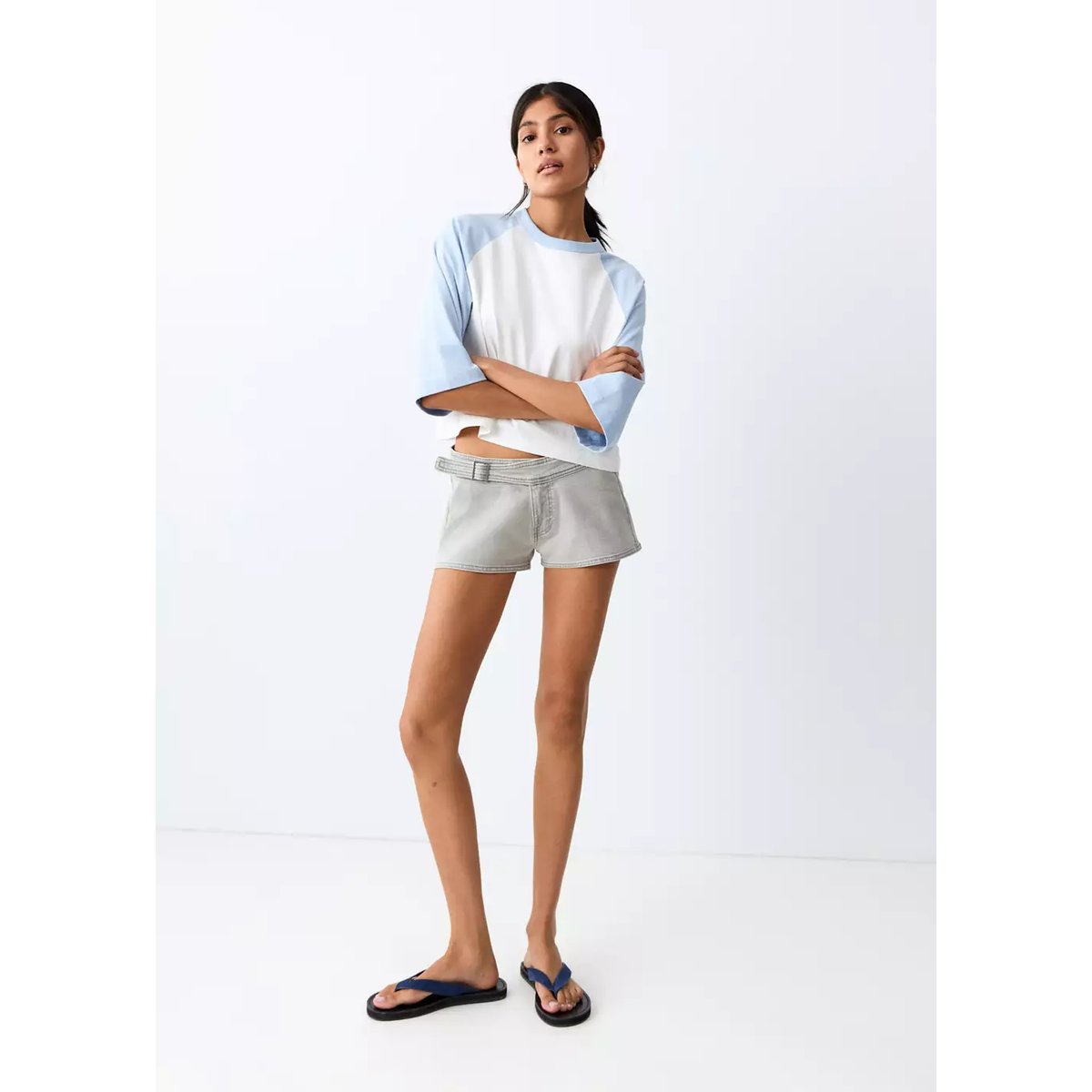 Mini short ceinture gris denim, MANGO TEEN