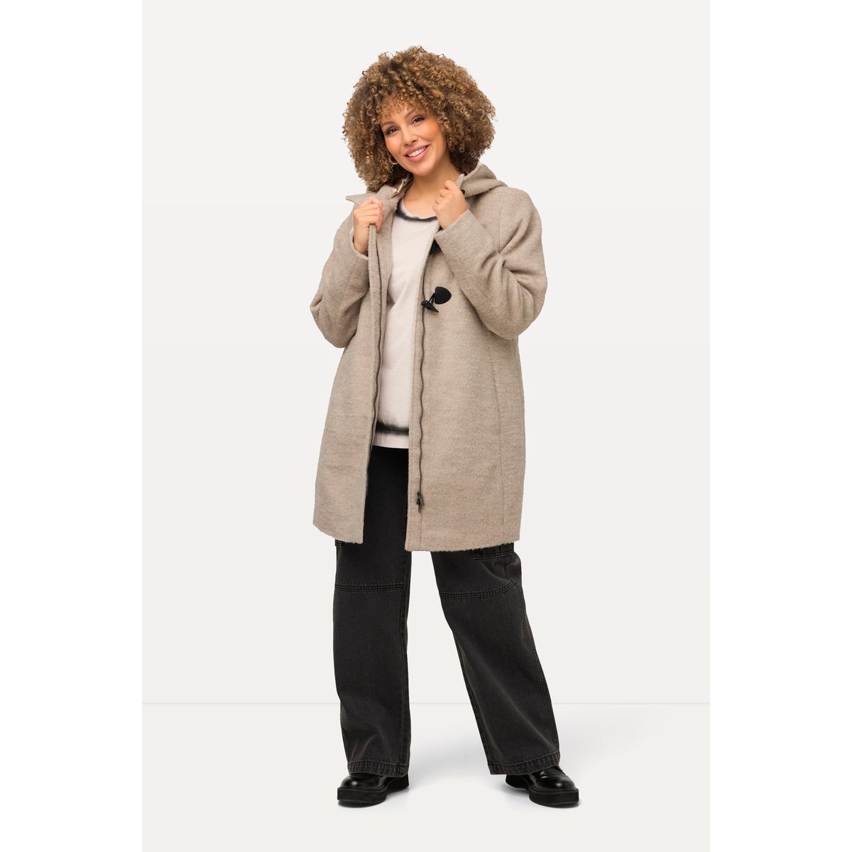 Duffle-coat en laine mélangée mastic foncé, ULLA POPKEN