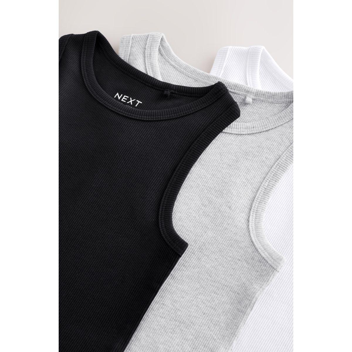 Débardeur côtelé, lot de 3 noir/blanc/gris, NEXT