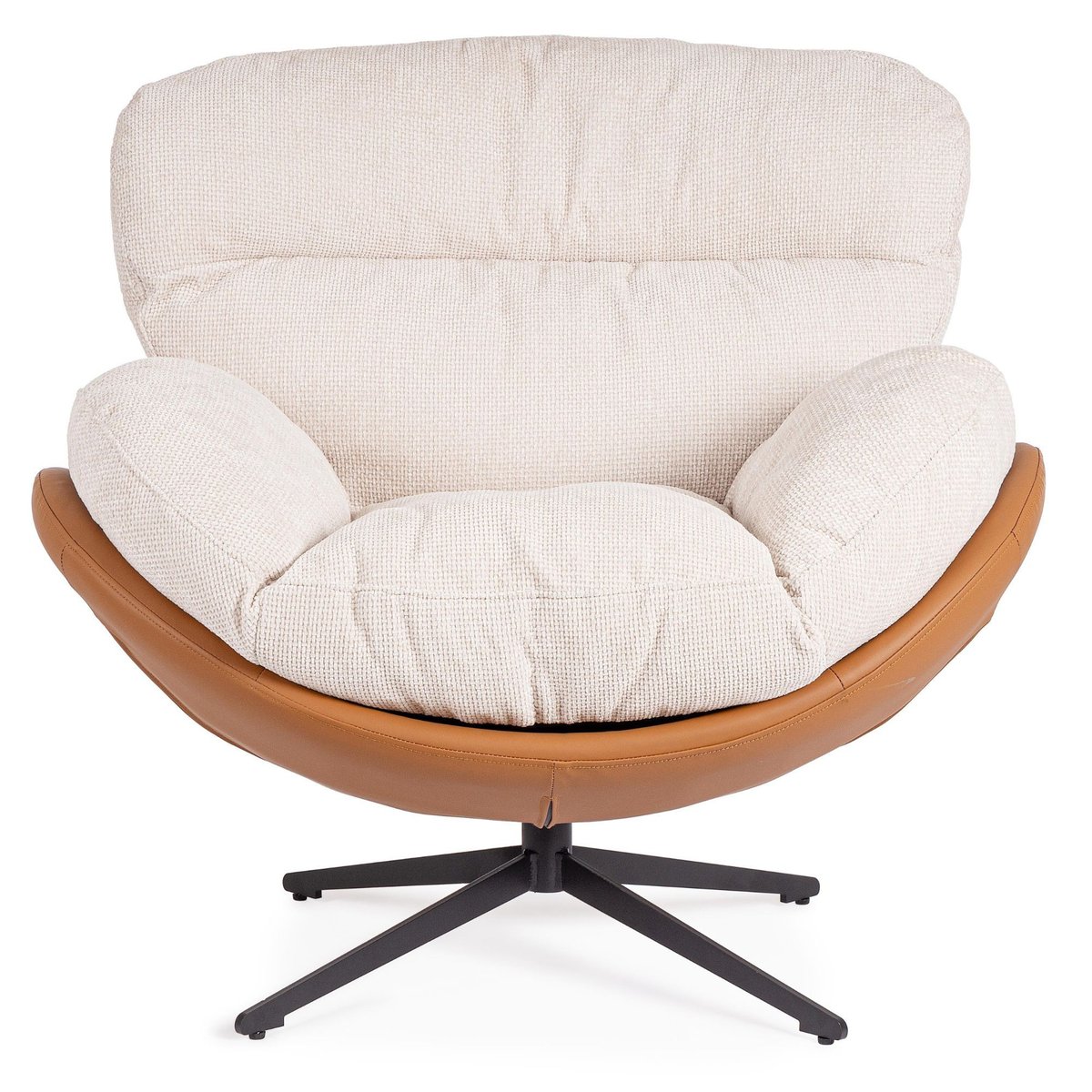 Fauteuil relax pivotant tissu/simili écru/cognac - NINO beige, HELLIN, DEPUIS 1862