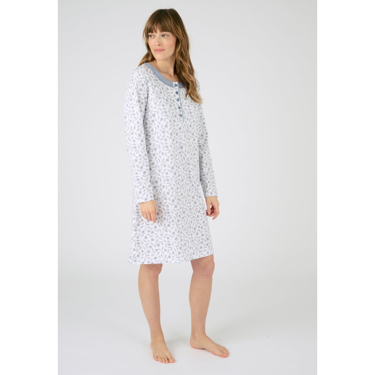 Chemise de nuit maille jersey pur coton imp. bleu, DAMART