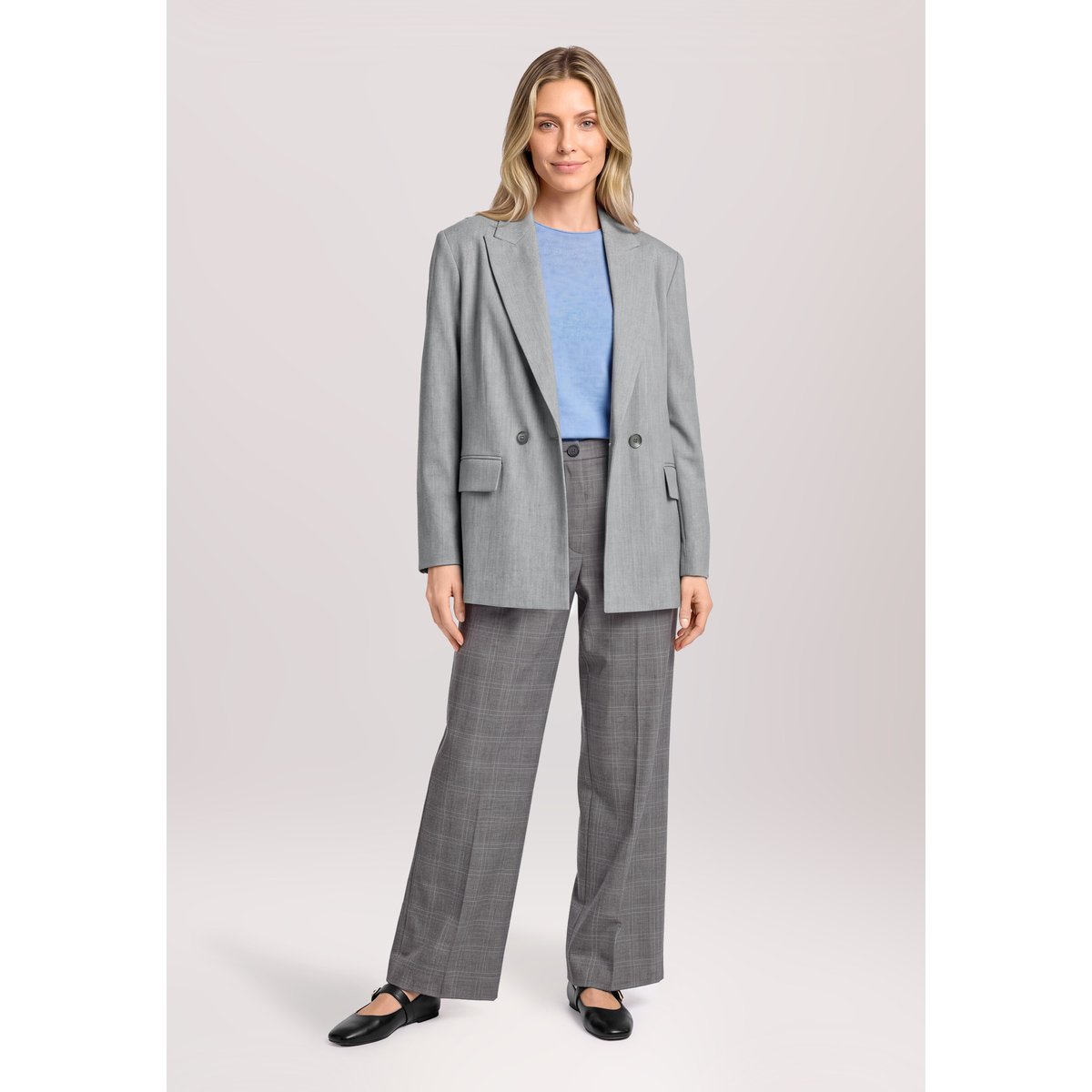 Pantalon à carreaux à jambes larges gris/noir, BETTY & CO