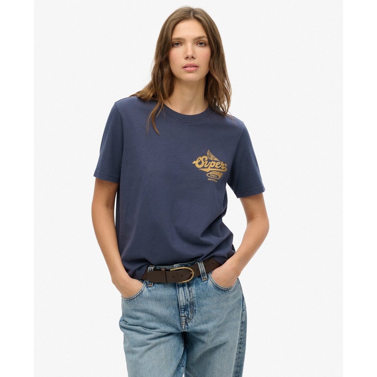 T-shirt métallisé Athletic bleu marine lauren, SUPERDRY