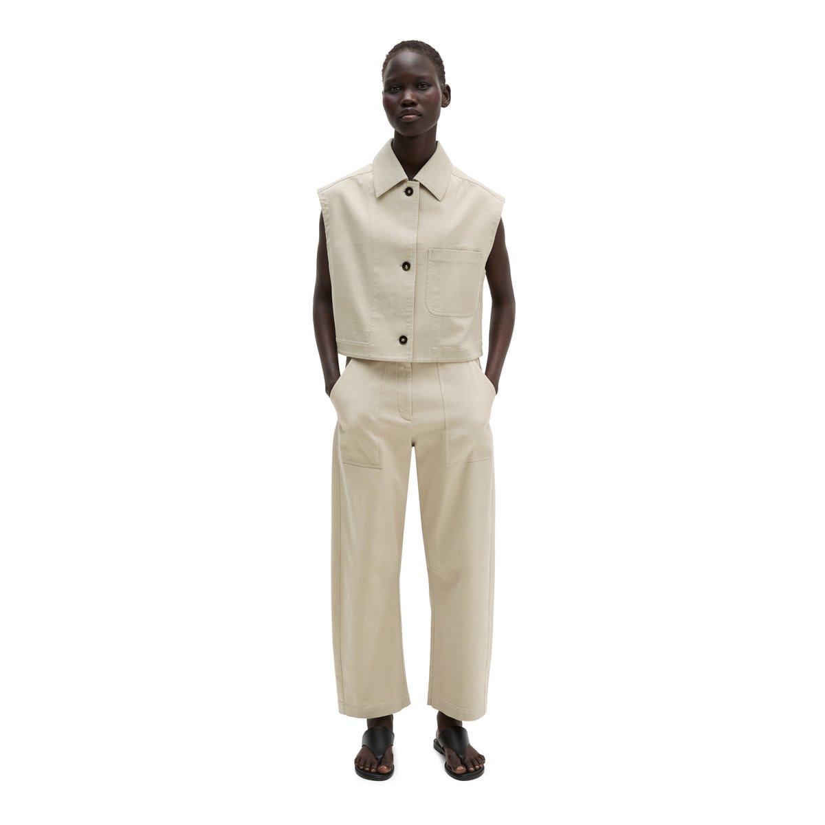 Gilet boxy en coton sergé stretch beige, MARC O'POLO