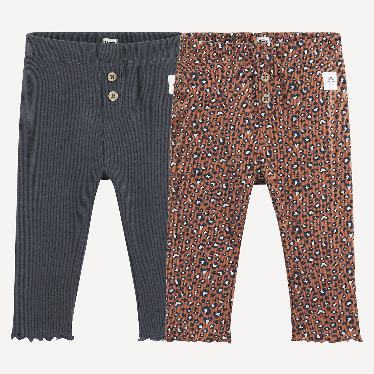 Pack of 2 Leggings in Ribbed Fabric assorted, LA REDOUTE COLLECTIONS