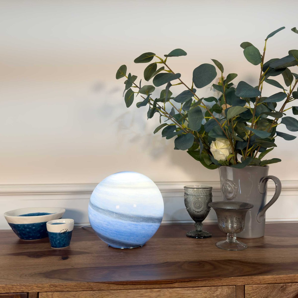 Lampe à poser en verre & métal, ASTROLIS PM bleu, C-CREATION