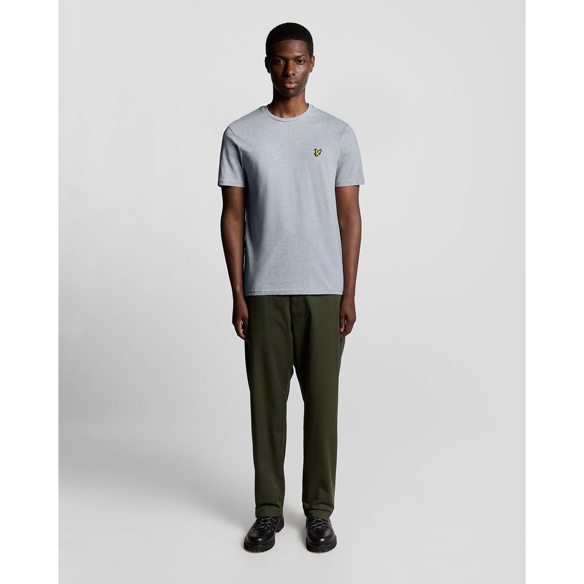 T-shirt en coton col rond gris clair chiné, LYLE & SCOTT