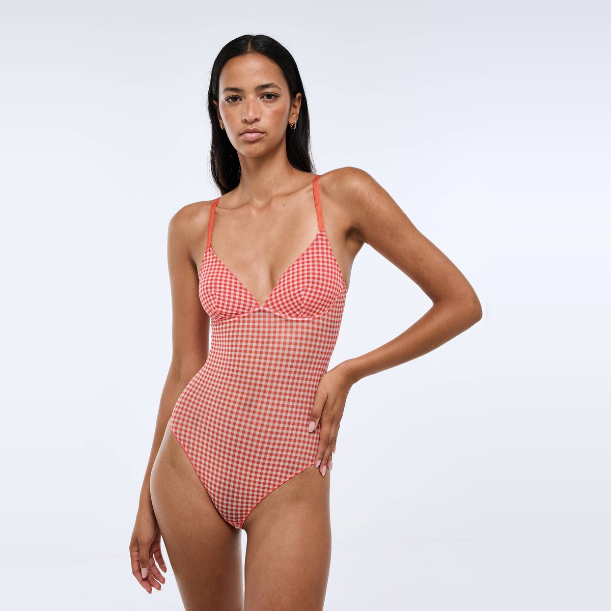 Body fines bretelles JANE en tulle imprimé rouge, MONOPRIX