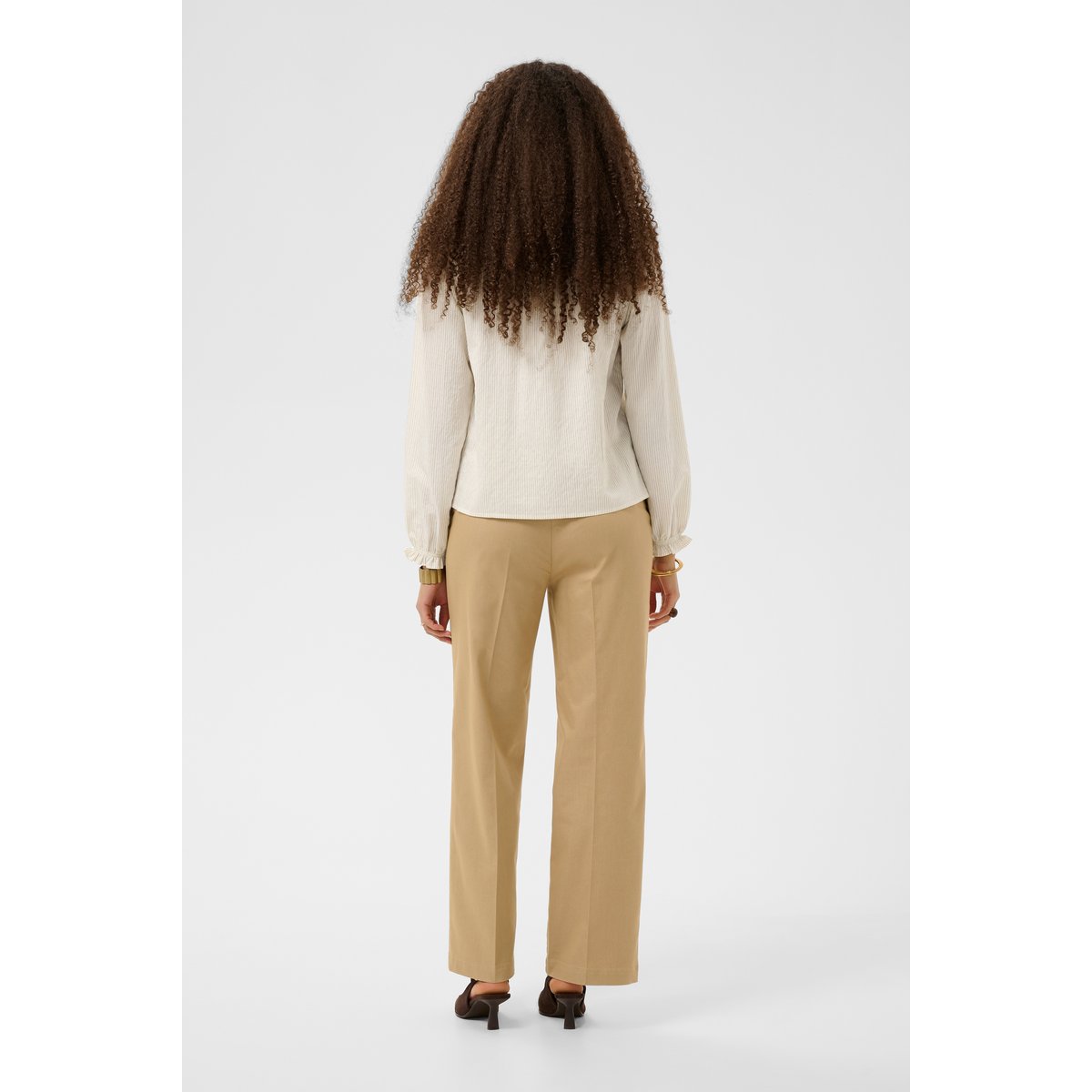 Chemise à manches longues blanc white black thin stripe, CREAM