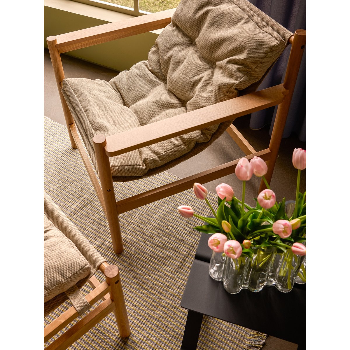 Fauteuil/Pouf en bois de chêne et polyester HERITAGE naturel/beige, HUBSCH