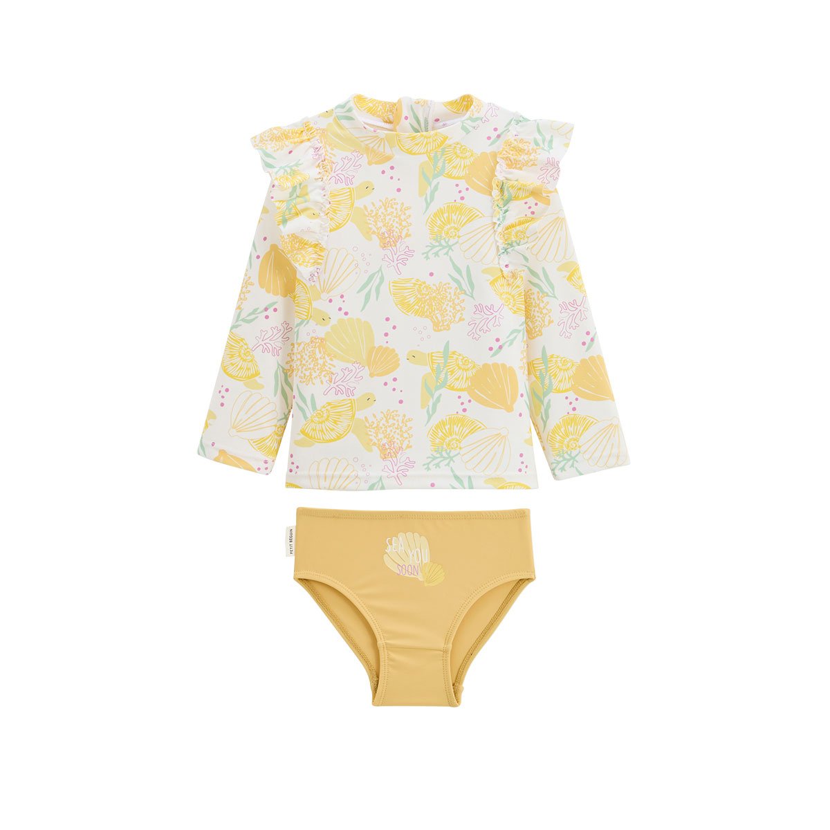 Maillot de bain bébé 2 pièces t-shirt de protection UV et culotte Porticcio jaune, PETIT BEGUIN