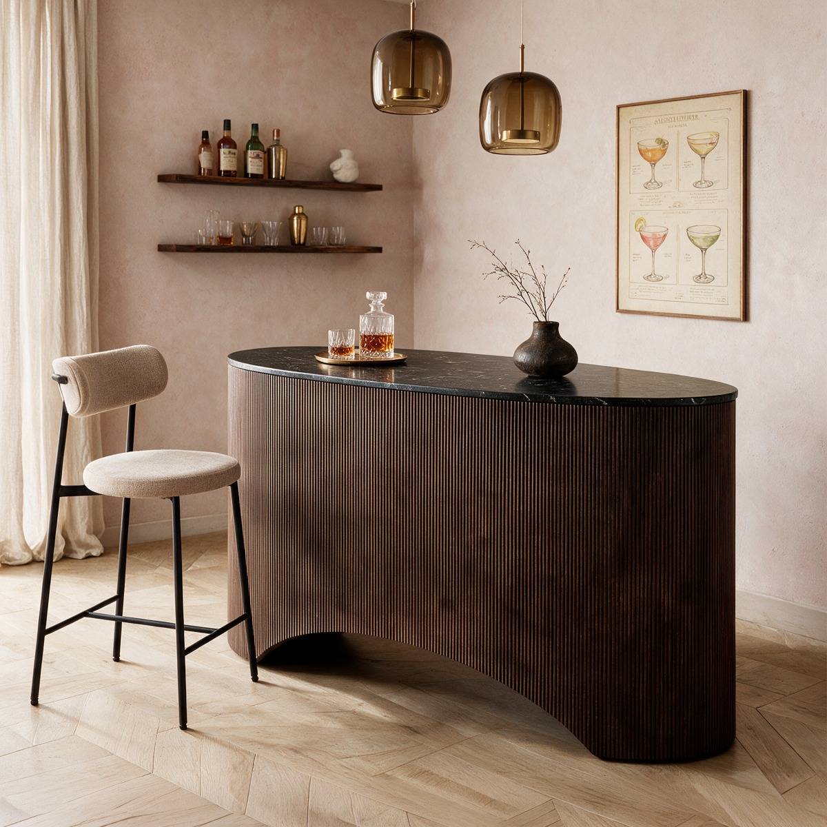 Meuble bar en bois de manguier et en marbre NÉRALY bois foncé, MADE IN MEUBLES