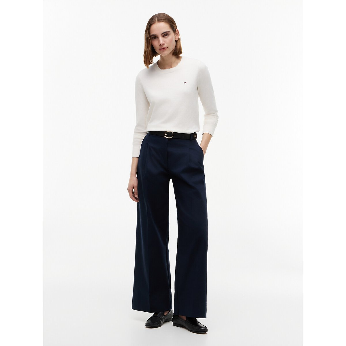 Pull col rond manches longues ivoire, TOMMY HILFIGER
