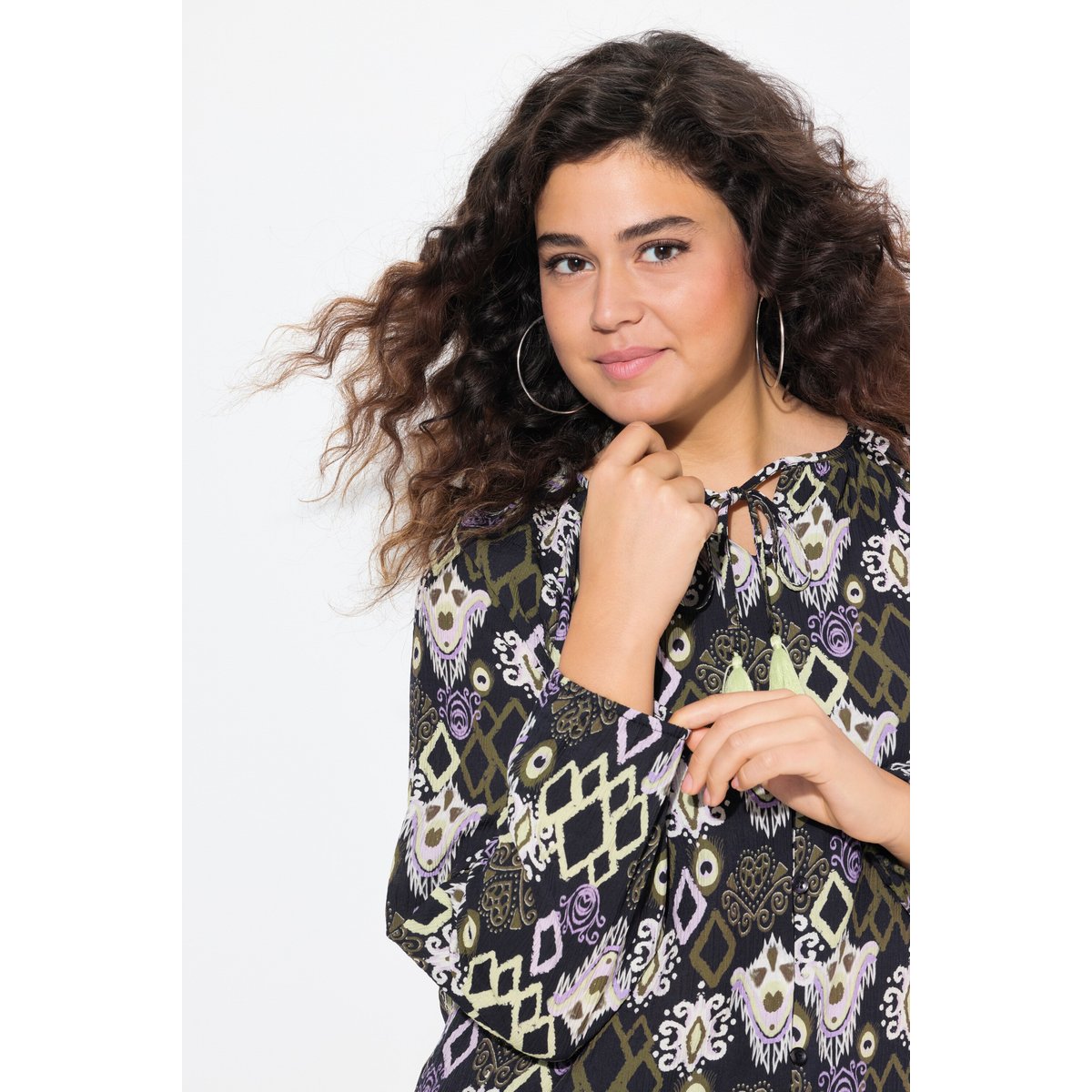 Blouse à décolleté rond et manches longues. marine, ULLA POPKEN