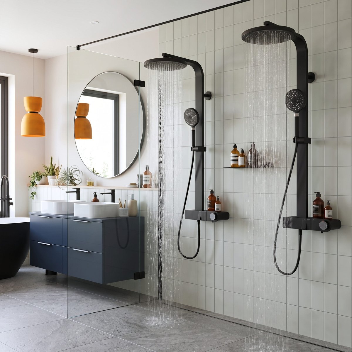 Lot de 2 colonnes de douche avec mitigeur, NEO noir, SENSEA