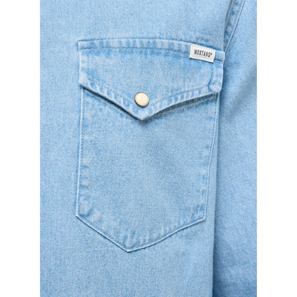 Chemise en jean en coton bleue unie avec une coupe droite et un col français bleu, MUSTANG