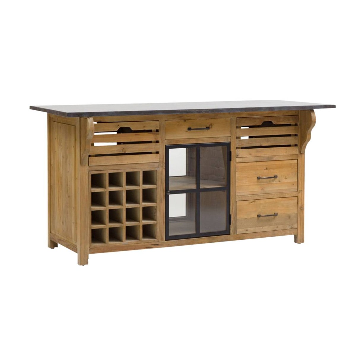 Îlot central en bois recyclé CHAMPÊTRE bois clair, MADE IN MEUBLES 