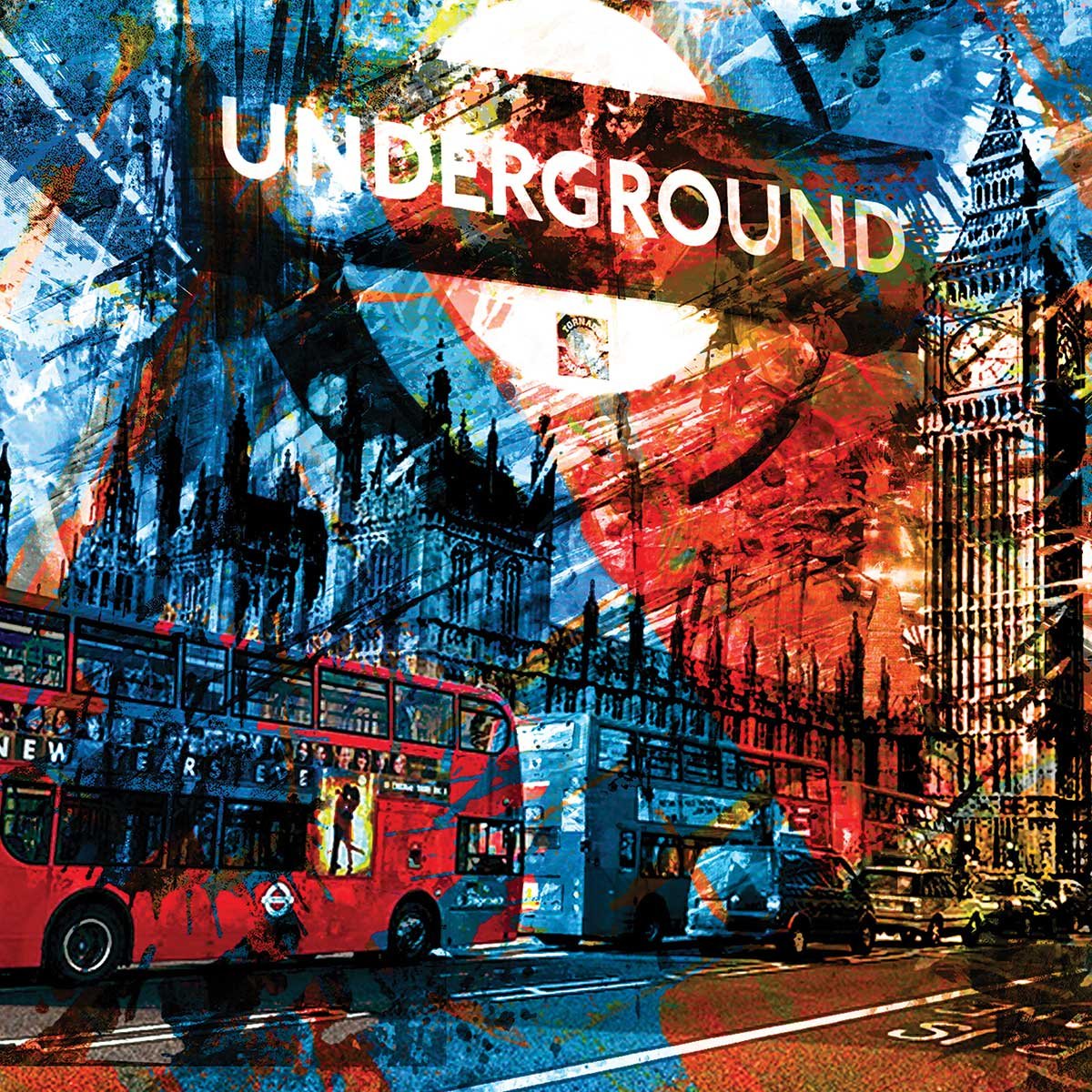 Affiche illustration graffiti london affiche + cadre en bois - noir, HEXOA