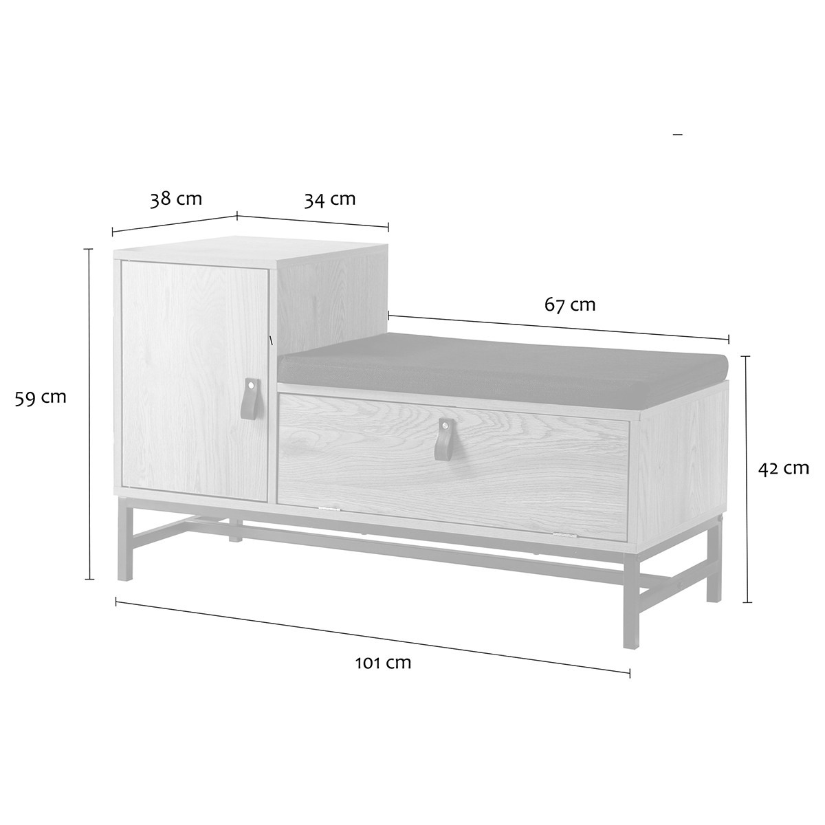 Banc d'entrée avec rangements chaussures  JILL bois clair, CALICOSY