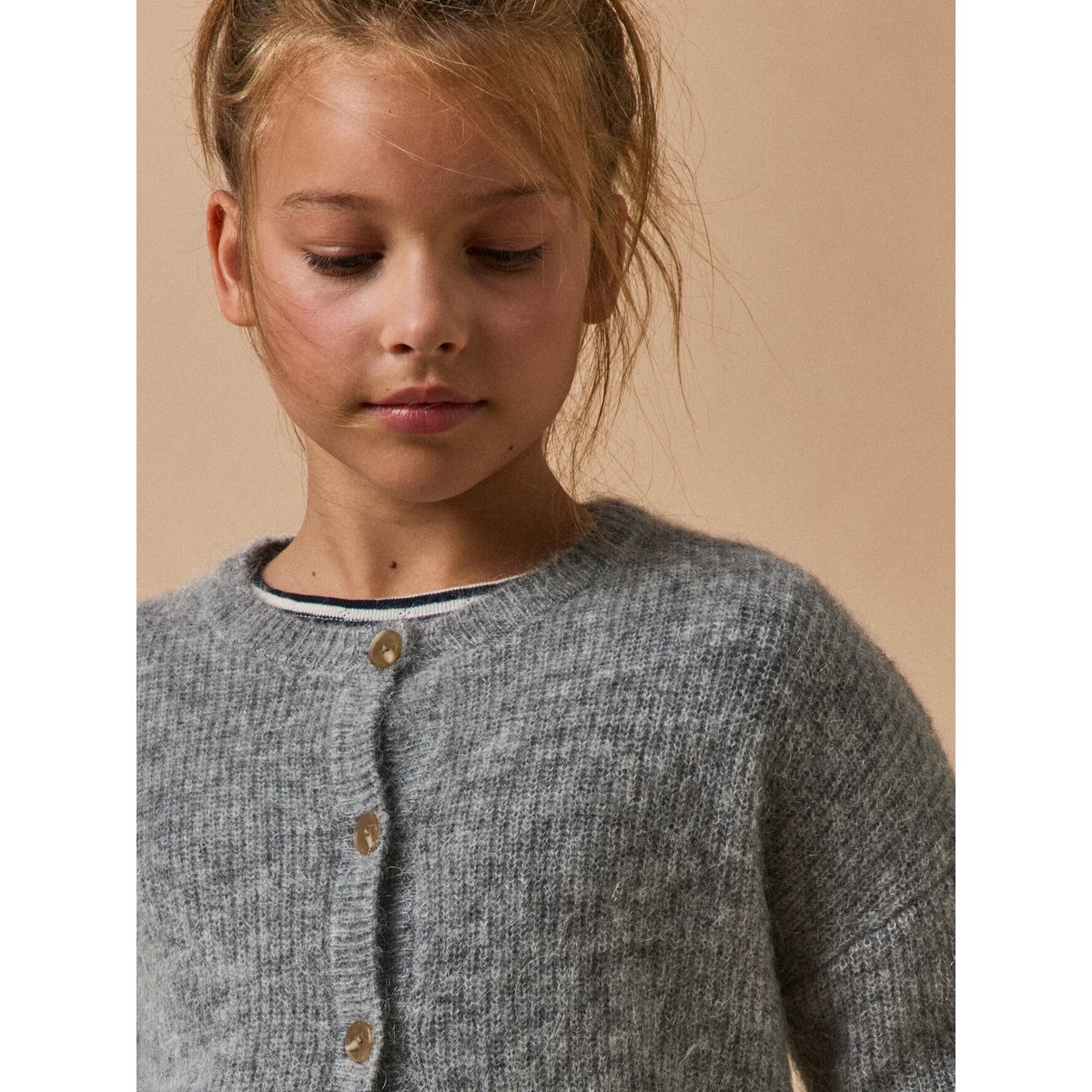 Cardigan laine et mohair - Collection JUNIOR gris chine moyen, CYRILLUS